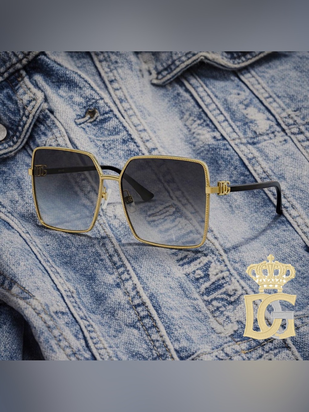 Dolce & Gabbana Designer Gold Frame Brown Gradient Square Sunglasses